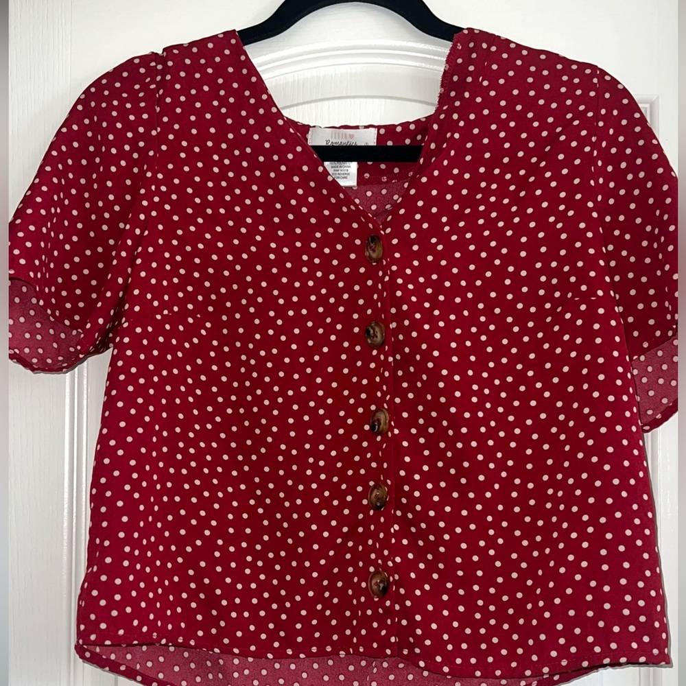 Red button down shirt